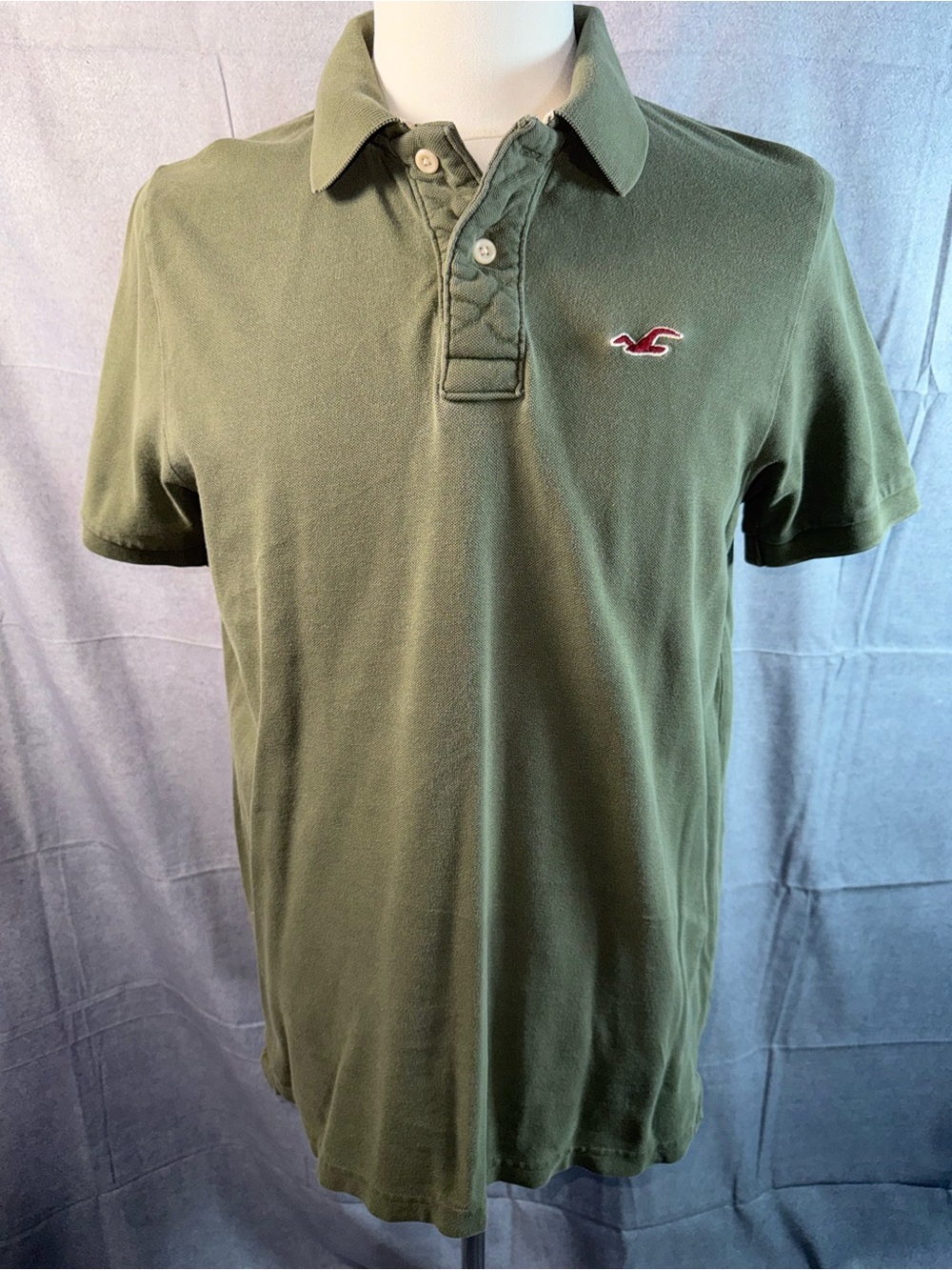 2354-Hollister Olive Green Short-Sleeve Polo with Red Logo